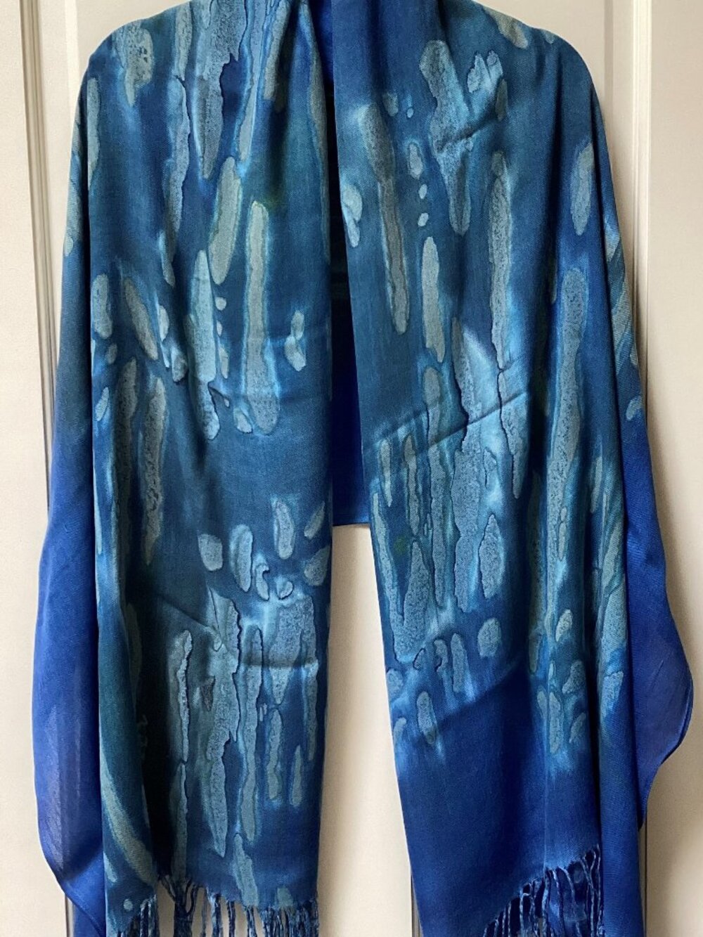 Multitoned blue shawl, scarf, 80" x 36"